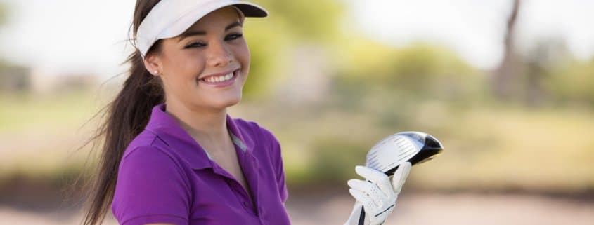 cute girl golfer purple shirt